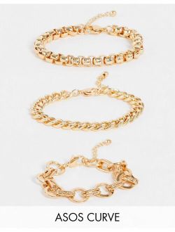 Curve 3-pack bracelets mixed vintage style chains in gold tone