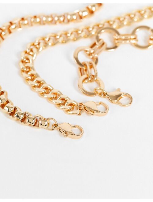 ASOS DESIGN Curve 3-pack bracelets mixed vintage style chains in gold tone