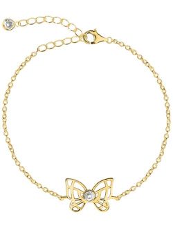 RHONA SUTTON BODIFINE Cubic Zirconia Butterfly 10K Gold-Tone Sterling Silver-Tone Anklet