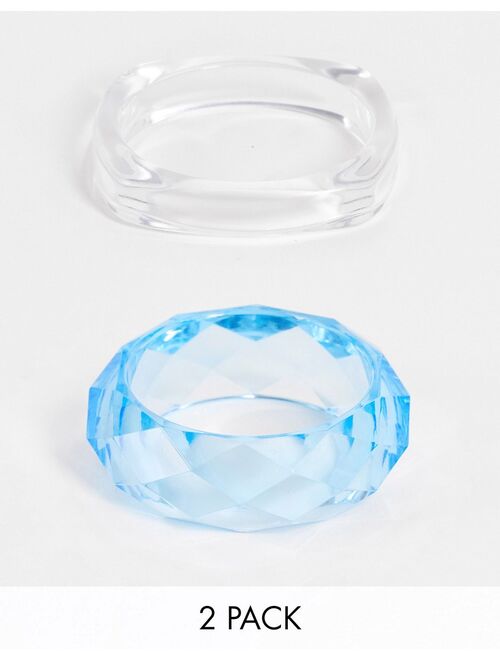 ASOS DESIGN 2-pack bangles in clear and blue plastic