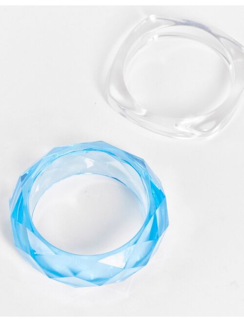 ASOS DESIGN 2-pack bangles in clear and blue plastic