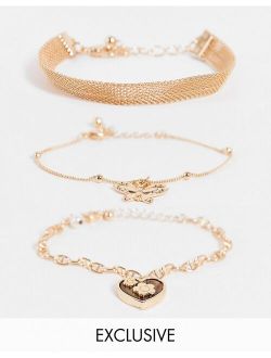 inspired antique bracelets with 70's heart charm 3 pack