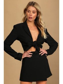 Suit Your Style Black High-Waisted Button-Front Skort