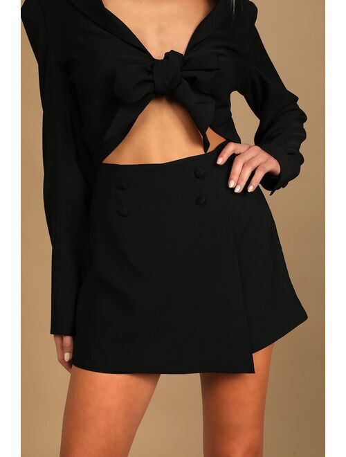 Lulus Suit Your Style Black High-Waisted Button-Front Skort