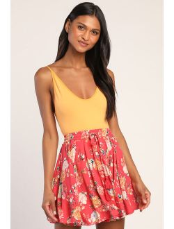 Lopez Red Floral Print Mini Skirt