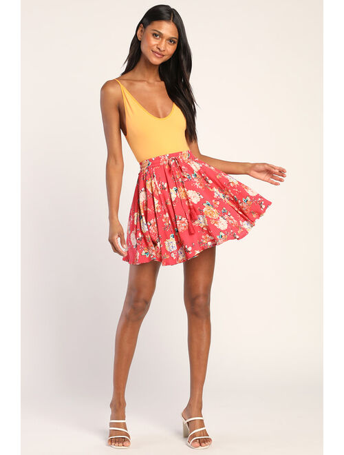 O'Neill Lopez Red Floral Print Mini Skirt