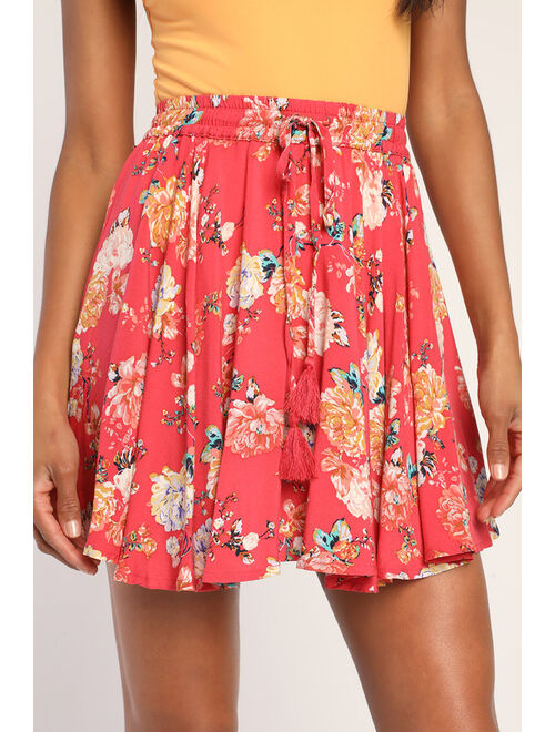 O'Neill Lopez Red Floral Print Mini Skirt