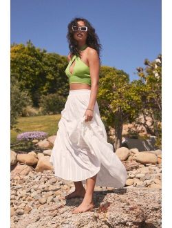 Sunset by the Sea White Embroidered Tiered Maxi Skirt