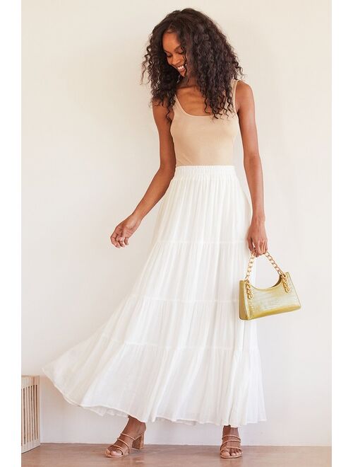 Lulus Sunset by the Sea White Embroidered Tiered Maxi Skirt