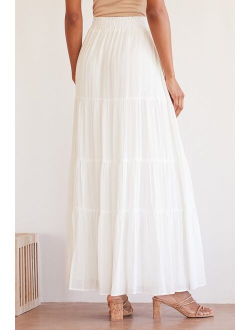 Lulus Sunset by the Sea White Embroidered Tiered Maxi Skirt