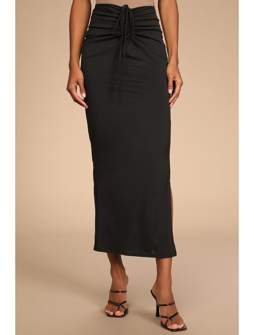 Lulus Casual Classic Black Cinched Drawstring Maxi Skirt