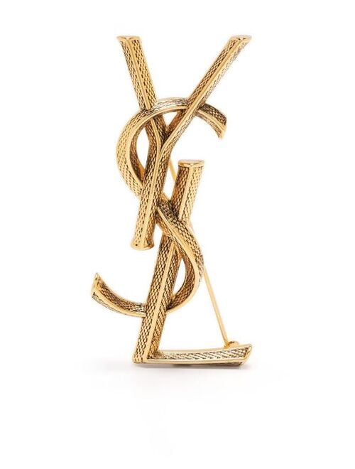 Yves Saint Laurent Saint Laurent textured logo letter brooch