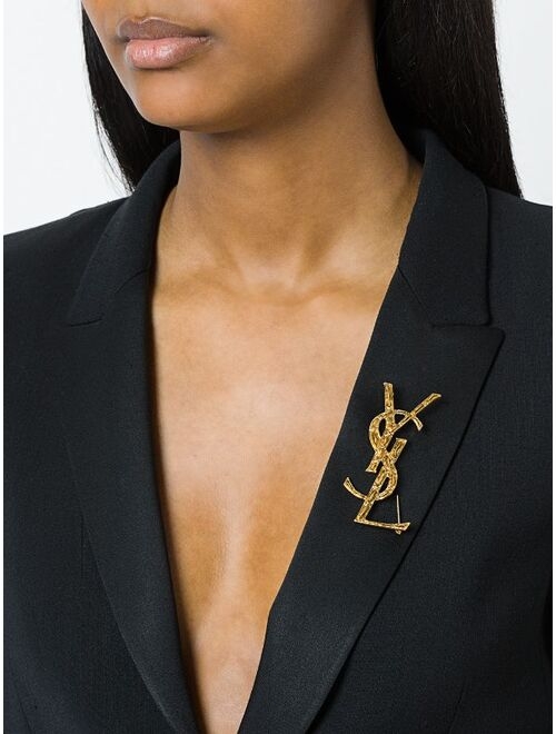 Yves Saint Laurent Saint Laurent monogram crocodile-effectt brooch