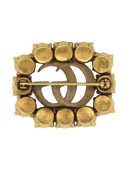 Gucci Metal Double G brooch with crystals