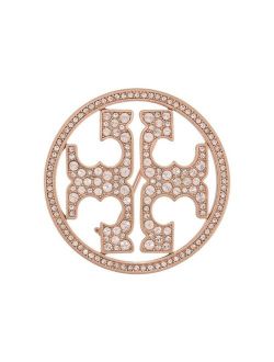 crystal-embellished logo brooch