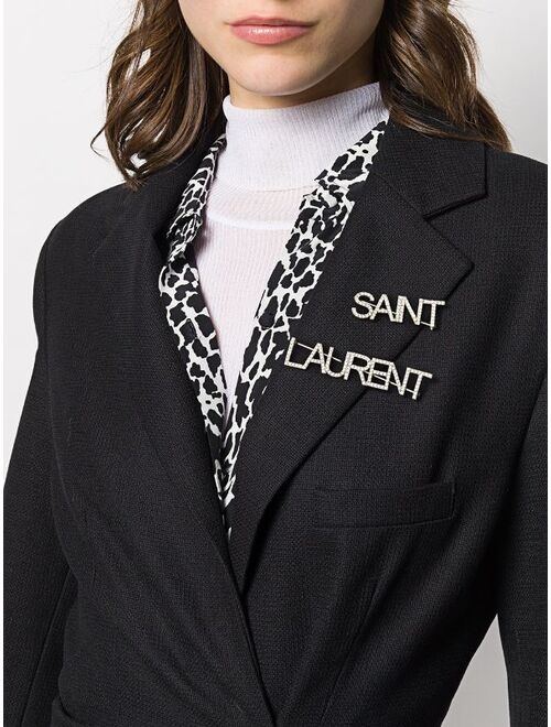 Yves Saint Laurent Saint Laurent crystal-logo brooch