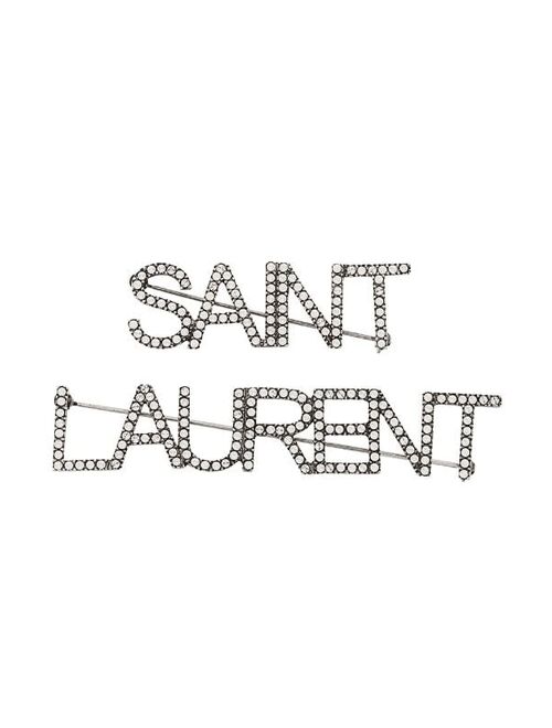 Yves Saint Laurent Saint Laurent crystal-logo brooch