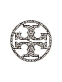 crystal-embellished logo brooche
