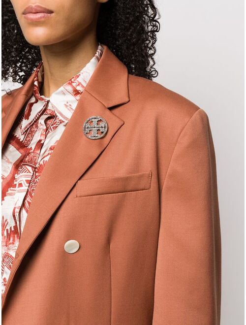 Tory Burch crystal-embellished logo brooche