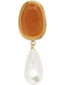 Erdem Orange Stone & Pearl Drop Brooch