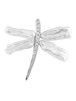 Sterling Silver Keshi Pearl & Cubic Zirconia Dragonfly Brooch