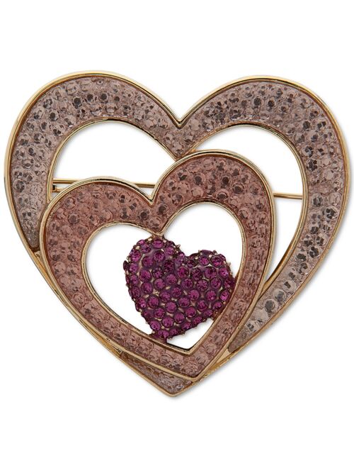 Anne Klein Gold-Tone Crystal Triple Heart Pin