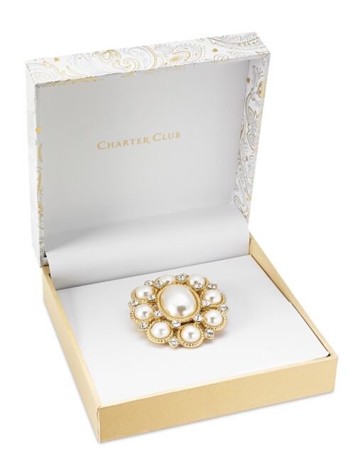 Charter Club Gold-Tone Crystal & Imitation Pearl Pin, Created for Macy's