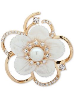 Gold-Tone Imitation Pearl, Mother-of-Pearl & Crystal Flower Pin, Created for Macy's