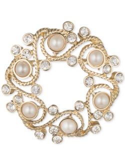 Gold-Tone Imitation Pearl and Crystal Wreath Pin, Created for Macy's