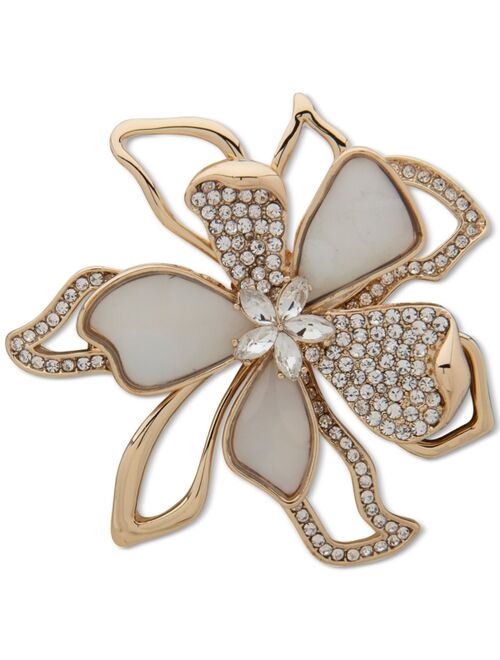 Anne Klein Gold-Tone Crystal & Mother-of-Pearl Flower Pin