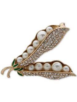 Gold-Tone Pave & Imitation Pearl Peas In Pod Pin