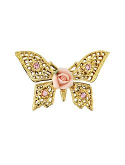 1928 Porcelain Rose Butterfly Pin