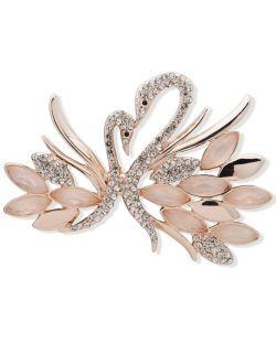 Rose Gold-Tone Pave & Mother-of-Pearl Swan Pin