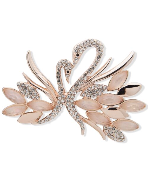 Anne Klein Rose Gold-Tone Pave & Mother-of-Pearl Swan Pin