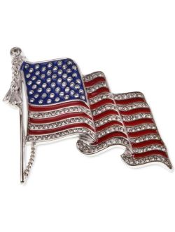 Holiday Lane Silver-Tone Pave Red, White & Blue Flag Pin, Created for Macy's