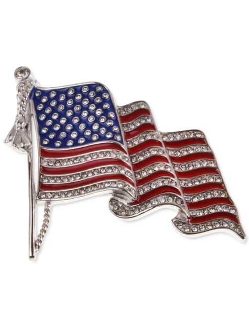 Charter Club Holiday Lane Silver-Tone Pave Red, White & Blue Flag Pin, Created for Macy's