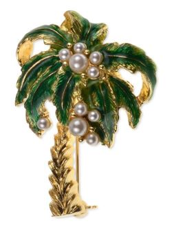 Holiday Lane Gold-Tone Imitation Pearl Palm Tree Pin, Created for Macy's
