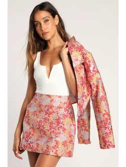 Fierce Flower Blush Floral Jacquard Mini Skirt