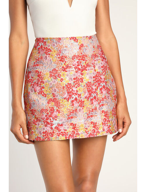 Lulus Fierce Flower Blush Floral Jacquard Mini Skirt