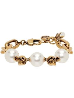 Gold Skull Pearl Bracelet