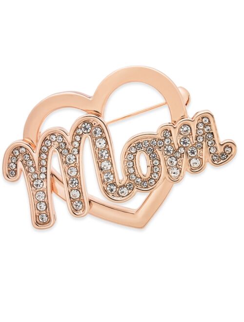 Charter Club Rose Gold-Tone Crystal Mom Heart Pin, Created for Macy's