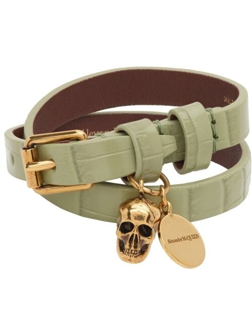 ALEXANDER MCQUEEN Green Croc Double Wrap Bracelet