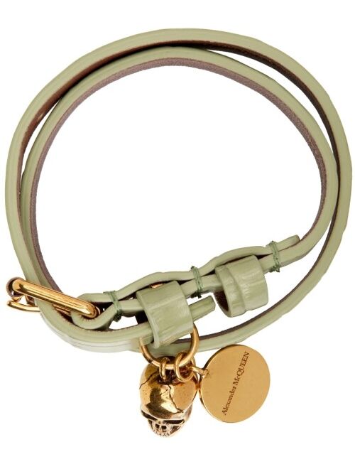ALEXANDER MCQUEEN Green Croc Double Wrap Bracelet