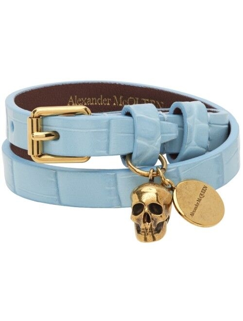 ALEXANDER MCQUEEN Blue Croc Double Wrap Bracelet
