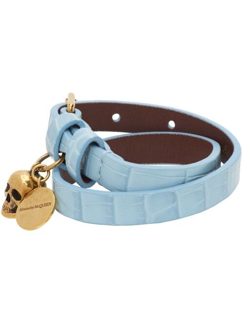 ALEXANDER MCQUEEN Blue Croc Double Wrap Bracelet