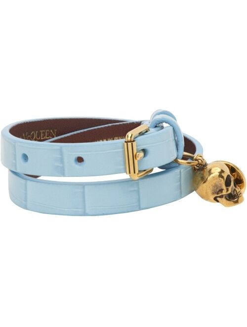ALEXANDER MCQUEEN Blue Croc Double Wrap Bracelet