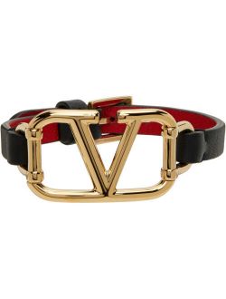 GARAVANI Black VLogo Leather Bracelet