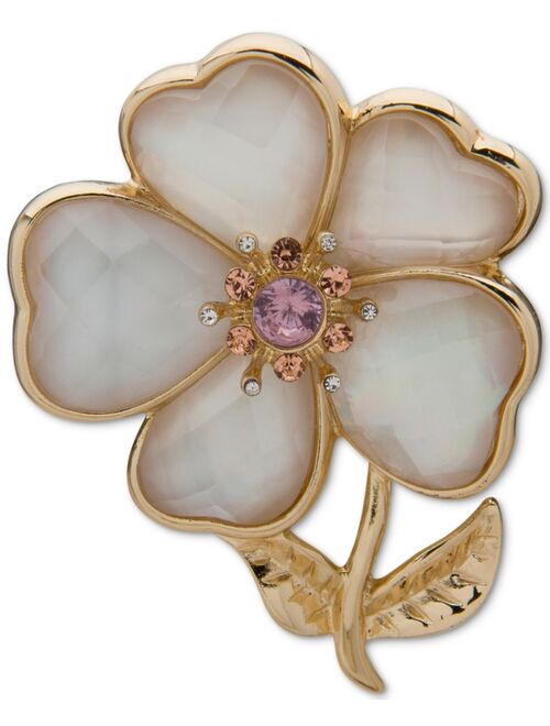 Anne Klein Gold-Tone Mixed Stone & Mother-of-Pearl Flower Pin
