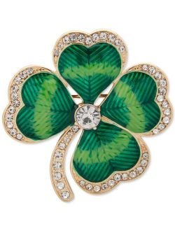 Gold-Tone Crystal 4-Leaf Clover Pin