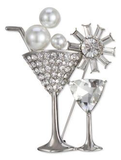 Silver-Tone Crystal & Imitation Pearl Cocktail Pin, Created for Macy's